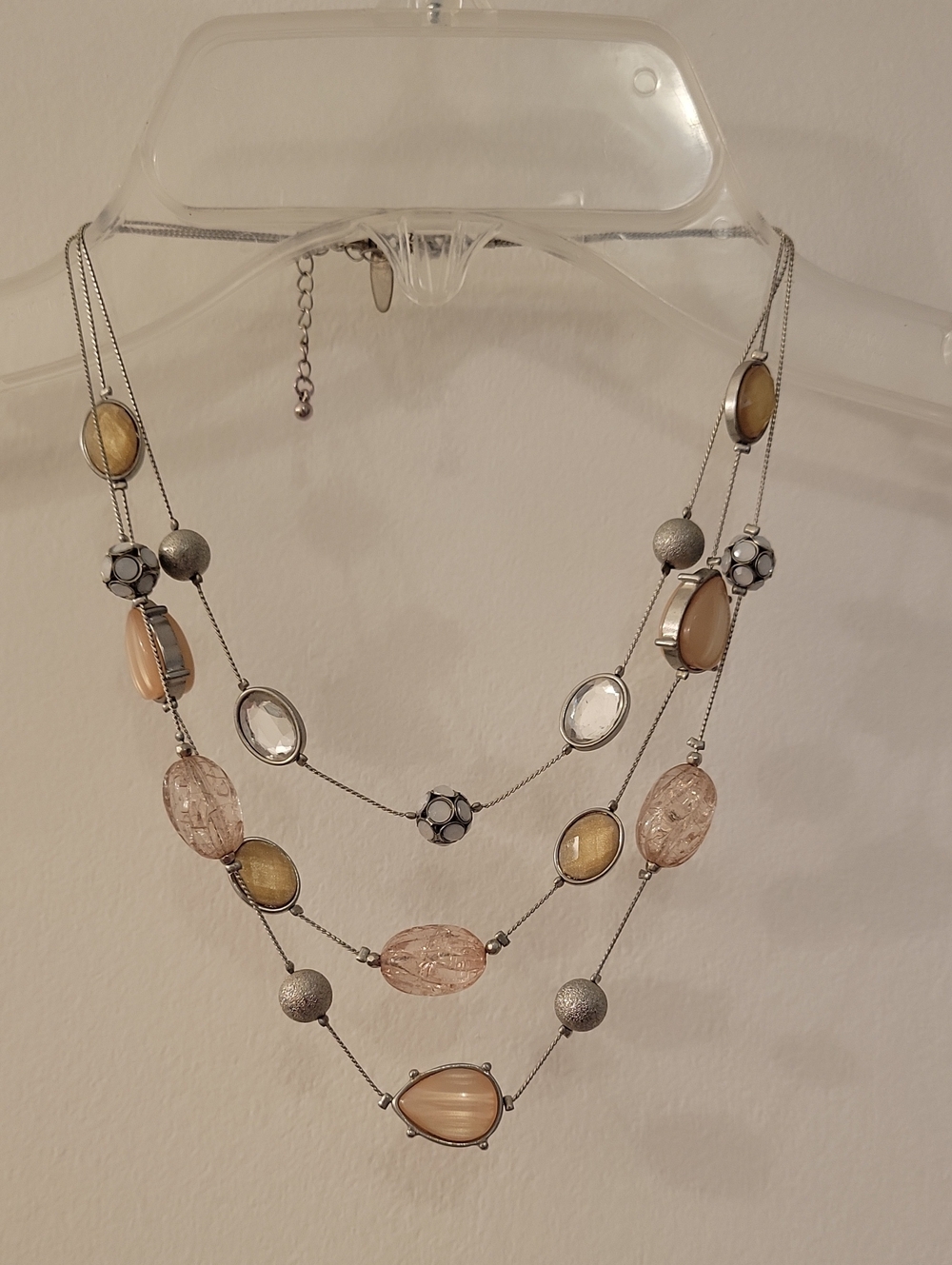 New York & Company Layered Pink and Beige Bead Necklace